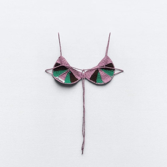 Zara Crochet Seashell Bralette Purple Green Size Small NWT - Picture 5 of 10